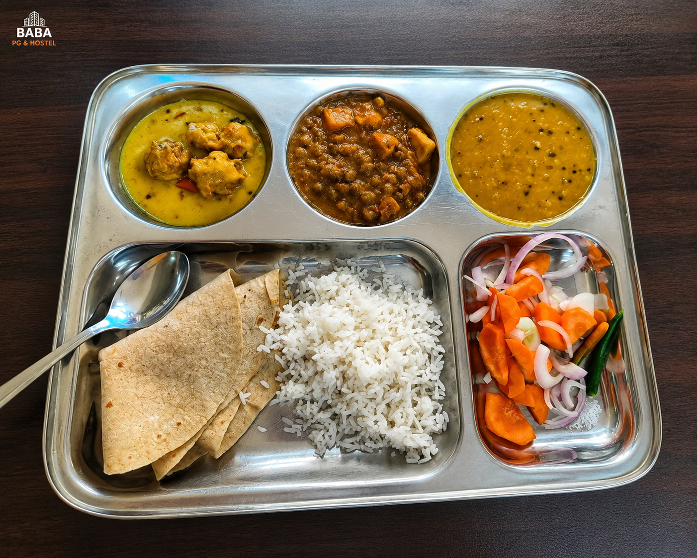 Food facility at BABA PG & HOSTEL — homely Indian meal